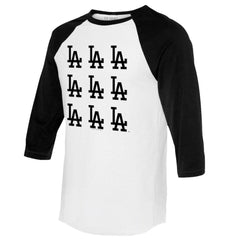 Los Angeles Dodgers Tiny Turnip Women's Logo Grid 3/4 Sleeve Raglan T-Shirt - White/Black