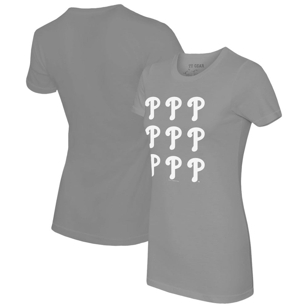 Philadelphia Phillies Tiny Turnip Women's Logo Grid T-Shirt - Gray