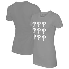Philadelphia Phillies Tiny Turnip Women's Logo Grid T-Shirt - Gray