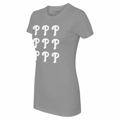 Philadelphia Phillies Tiny Turnip Women's Logo Grid T-Shirt - Gray