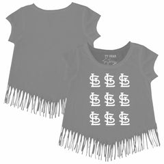St. Louis Cardinals Tiny Turnip Girls Youth Logo Grid Fringe T-Shirt - Gray