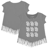 San Diego Padres Tiny Turnip Girls Youth Logo Grid Fringe T-Shirt - Gray