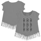 Boston Red Sox Tiny Turnip Girls Youth Logo Grid Fringe T-Shirt - Gray