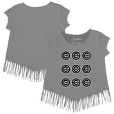 Chicago Cubs Tiny Turnip Girls Youth Logo Grid Fringe T-Shirt - Gray