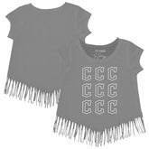 Cleveland Guardians Tiny Turnip Girls Youth Logo Grid Fringe T-Shirt - Gray