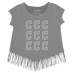 Cleveland Guardians Tiny Turnip Girls Youth Logo Grid Fringe T-Shirt - Gray