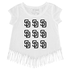 San Diego Padres Tiny Turnip Girls Youth Logo Grid Fringe T-Shirt - White