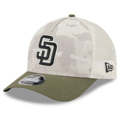 San Diego Padres 2025 Armed Forces Day 9FORTY M-Crown A-Frame Adjustable Hat - Light Beige/Olive | New Era