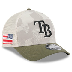 Tampa Bay Rays 2025 Armed Forces Day 9FORTY M-Crown A-Frame Adjustable Hat - Light Beige/Olive | New Era