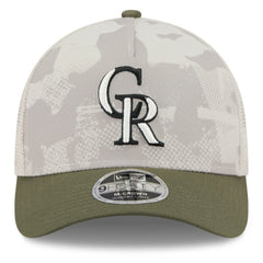 Colorado Rockies 2025 Armed Forces Day 9FORTY M-Crown A-Frame Adjustable Hat - Light Beige/Olive | New Era