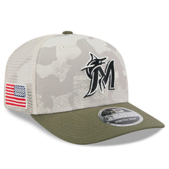Miami Marlins 2025 Armed Forces Day 9SEVENTY Stretch-Snap Hat - Light Beige/Olive | New Era