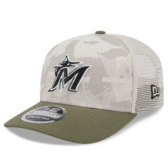 Miami Marlins 2025 Armed Forces Day 9SEVENTY Stretch-Snap Hat - Light Beige/Olive | New Era