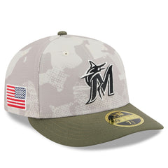 Miami Marlins 2025 Armed Forces Day Low Profile 59FIFTY Fitted Hat - Light Beige/Olive | New Era