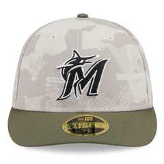 Miami Marlins 2025 Armed Forces Day Low Profile 59FIFTY Fitted Hat - Light Beige/Olive | New Era