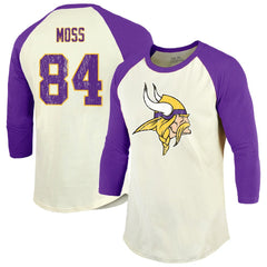 Randy Moss Minnesota Vikings Majestic Threads Retired Player Name & Number 3/4 Raglan Sleeve T-Shirt - Cream/Purple on sale