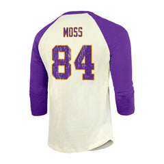 Randy Moss Minnesota Vikings Majestic Threads Retired Player Name & Number 3/4 Raglan Sleeve T-Shirt - Cream/Purple on sale