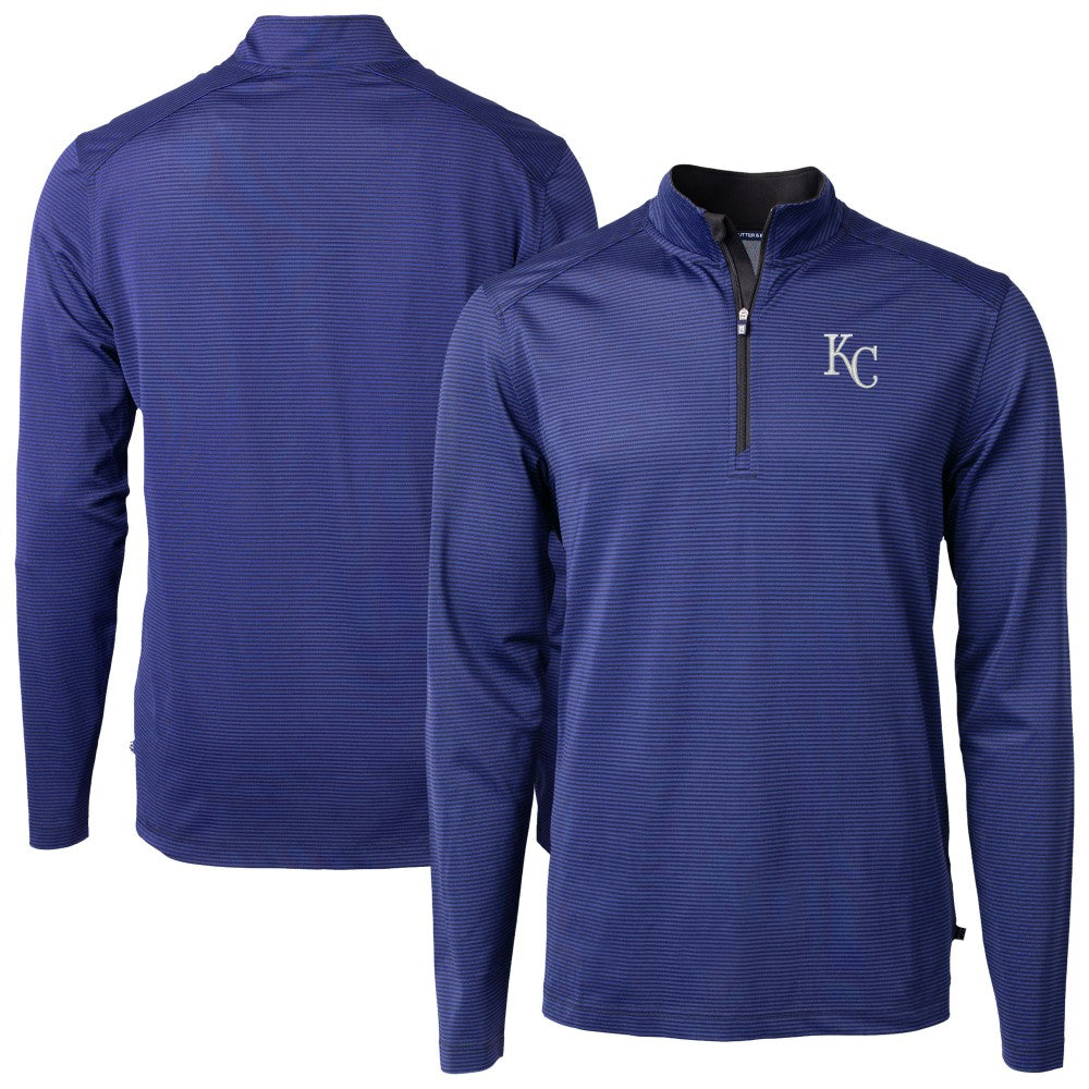 Kansas City Royals Cutter & Buck Big & Tall Virtue Eco Pique Micro Stripe Recycled Quarter-Zip Pullover Top - Blue