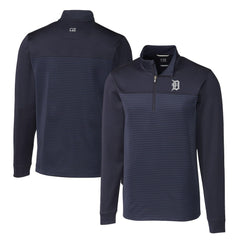 Detroit Tigers Cutter & Buck Big & Tall Traverse Stripe Stretch DryTec Quarter-Zip Top - Navy