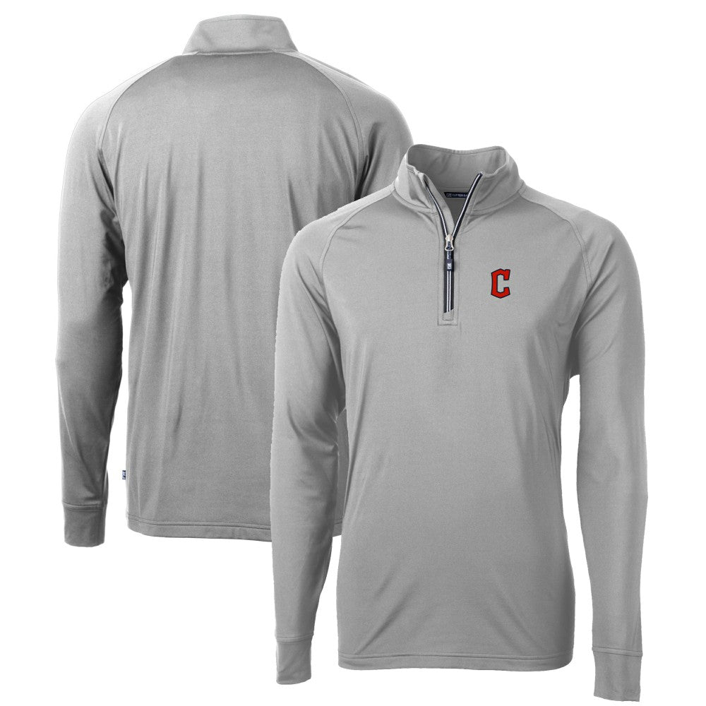 Cleveland Guardians Cutter & Buck Big & Tall Adapt Eco Knit Stretch Recycled Raglan DryTec Quarter-Zip Top - Gray