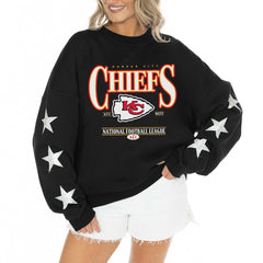 Kansas City Chiefs Gameday Couture Women's Rhinestone Star Sleeve Settle the Score Oversized Tri-Blend Pullover - Black outlet