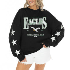 Philadelphia Eagles Gameday Couture Women's Rhinestone Star Sleeve Settle the Score Oversized Tri-Blend Pullover - Black discount