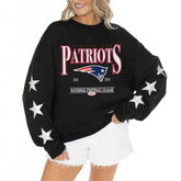 New England Patriots Gameday Couture Women's Rhinestone Star Sleeve Settle the Score Oversized Tri-Blend Pullover - Black outlet