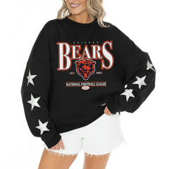 Chicago Bears Gameday Couture Women's Rhinestone Star Sleeve Settle the Score Oversized Tri-Blend Pullover - Black discount