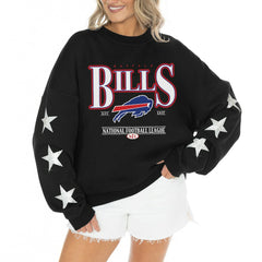 Buffalo Bills Gameday Couture Women's Rhinestone Star Sleeve Settle the Score Oversized Tri-Blend Pullover - Black cheap