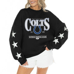 Indianapolis Colts Gameday Couture Women's Rhinestone Star Sleeve Settle the Score Oversized Tri-Blend Pullover - Black sale