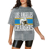 Los Angeles Chargers Gameday Couture Women's Oversized Mini Rhinestone Classic T-Shirt - Gray for sale