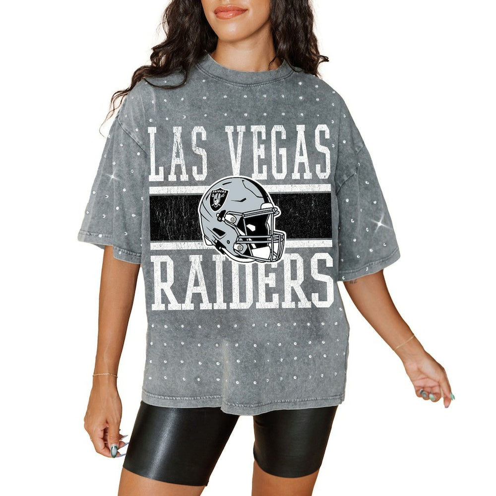 Las Vegas Raiders Gameday Couture Women's Oversized Mini Rhinestone Classic T-Shirt - Gray sale