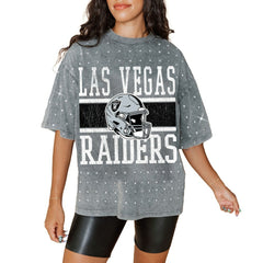 Las Vegas Raiders Gameday Couture Women's Oversized Mini Rhinestone Classic T-Shirt - Gray sale