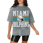 Miami Dolphins Gameday Couture Women's Oversized Mini Rhinestone Classic T-Shirt - Gray cheap