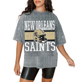 New Orleans Saints Gameday Couture Women's Oversized Mini Rhinestone Classic T-Shirt - Gray online