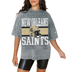 New Orleans Saints Gameday Couture Women's Oversized Mini Rhinestone Classic T-Shirt - Gray online