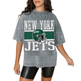New York Jets Gameday Couture Women's Oversized Mini Rhinestone Classic T-Shirt - Gray cheap