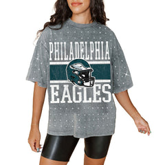 Philadelphia Eagles Gameday Couture Women's Oversized Mini Rhinestone Classic T-Shirt - Gray discount