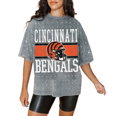 Cincinnati Bengals Gameday Couture Women's Oversized Mini Rhinestone Classic T-Shirt - Gray online