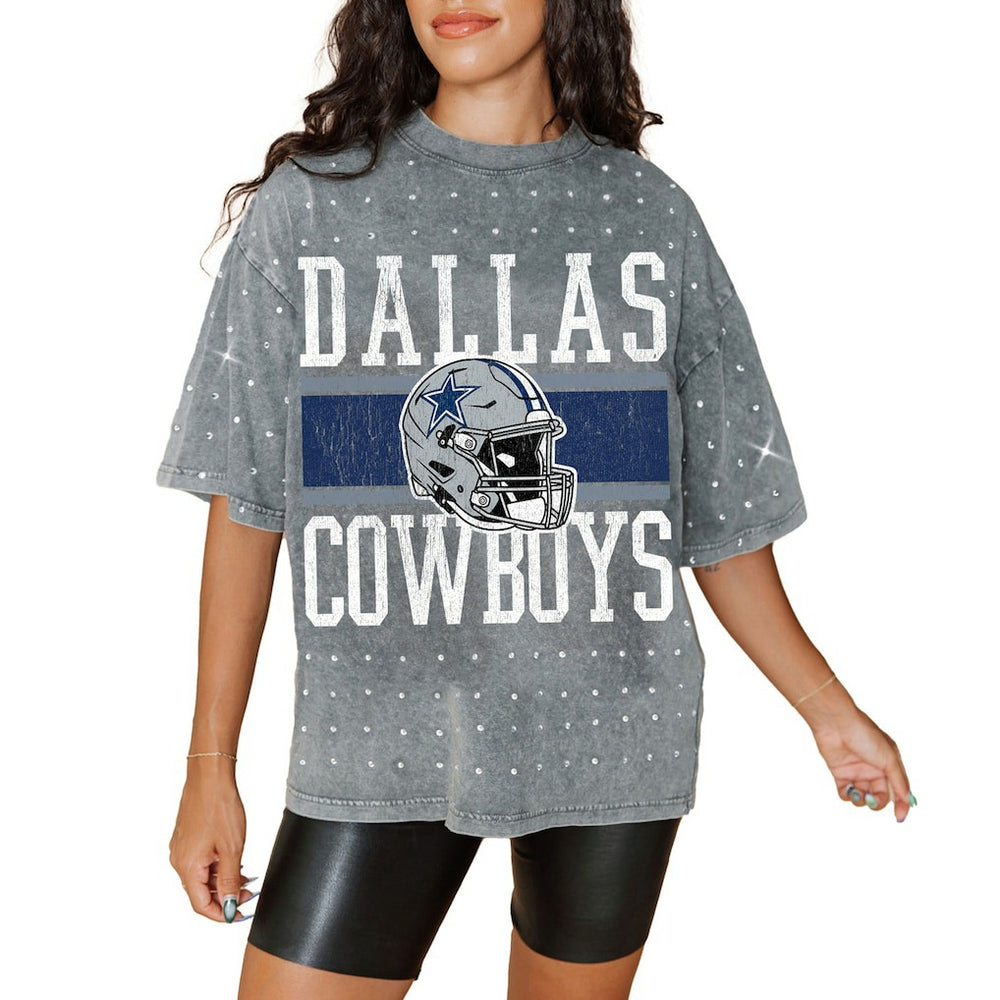 Dallas Cowboys Gameday Couture Women's Oversized Mini Rhinestone Classic T-Shirt - Gray outlet