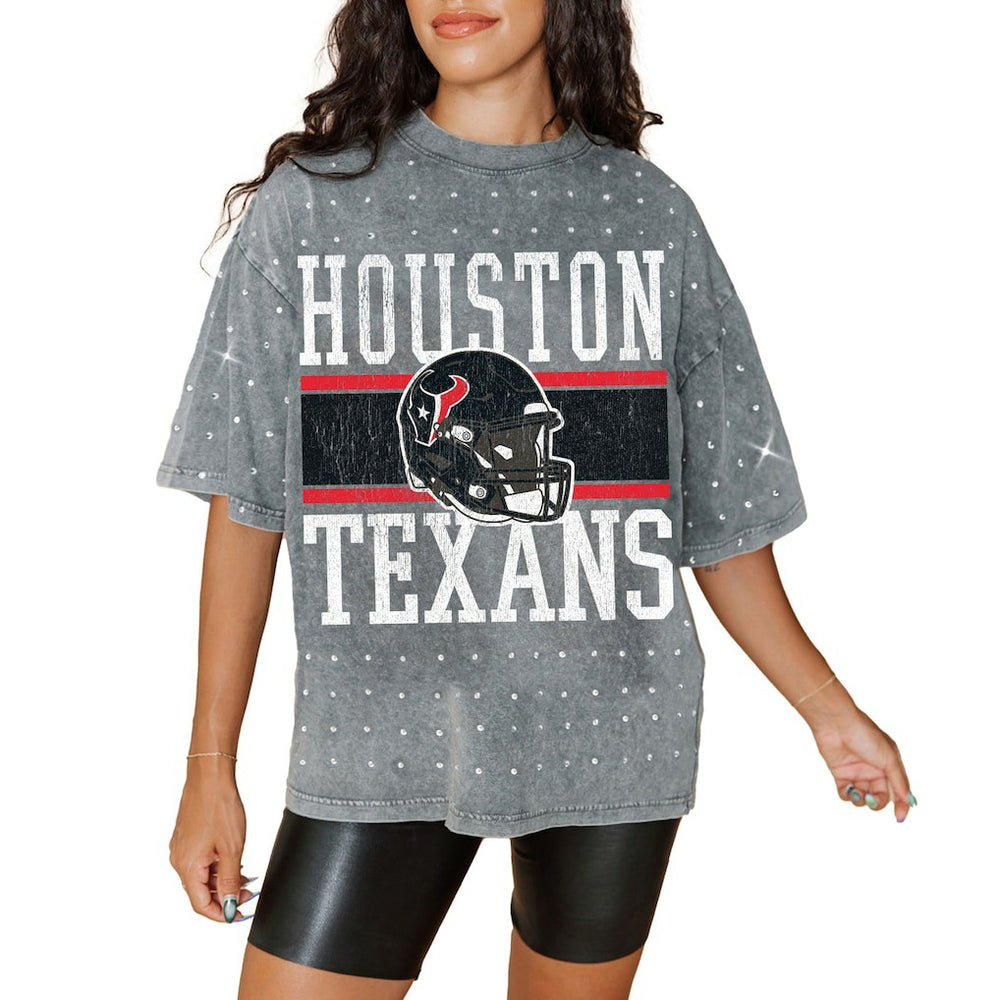 Houston Texans Gameday Couture Women's Oversized Mini Rhinestone Classic T-Shirt - Gray online