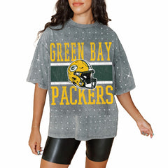 Green Bay Packers Gameday Couture Women's Oversized Mini Rhinestone Classic T-Shirt - Gray on sale