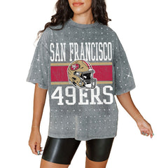 San Francisco 49ers Gameday Couture Women's Oversized Mini Rhinestone Classic T-Shirt - Gray discount