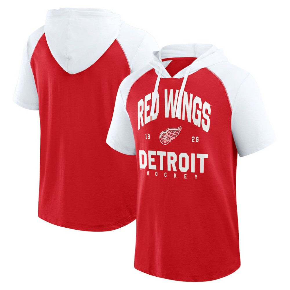 Detroit Red Wings Logo Athletic Prime Raglan Short Sleeve Pullover Hoodie Red