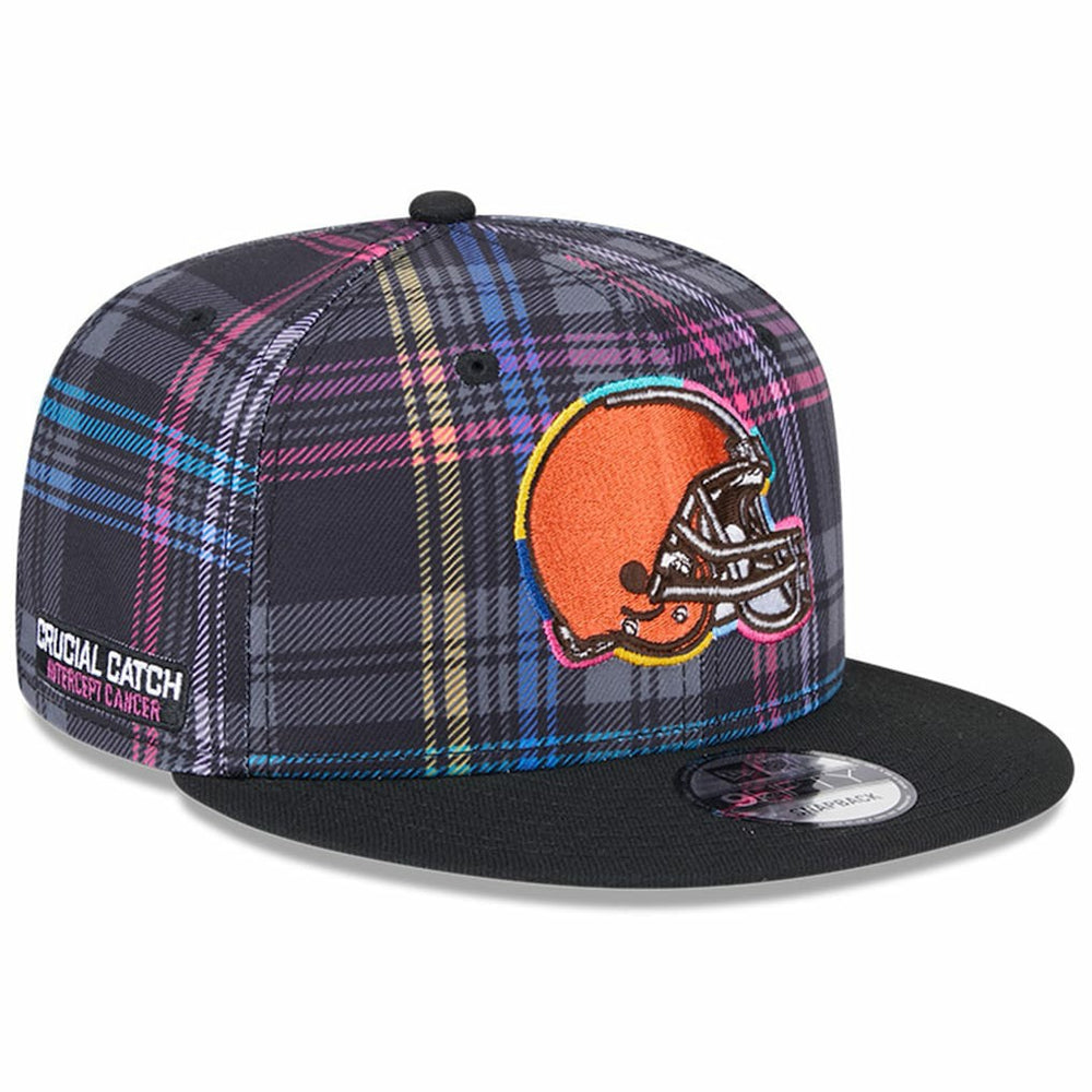 Cleveland Browns New Era 2024 NFL Crucial Catch Plaid 9FIFTY Snapback Hat - Black cheap