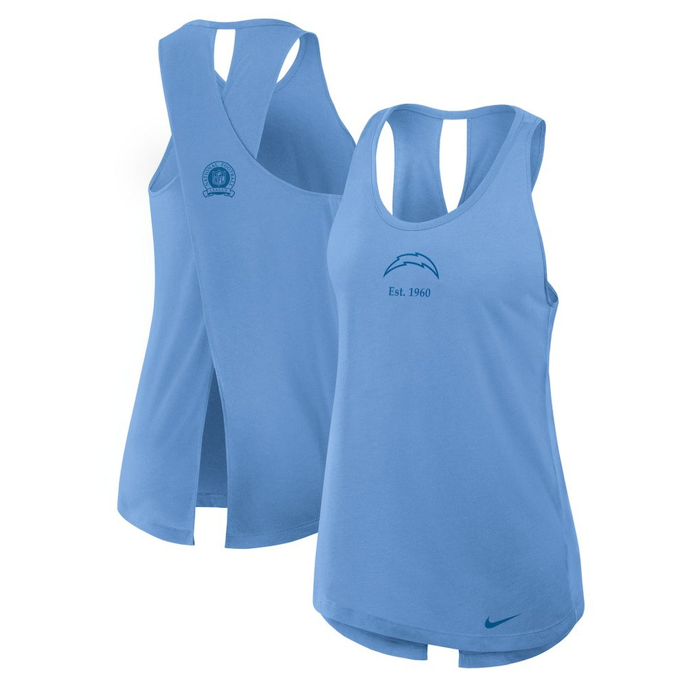 Los Angeles Chargers Women's Glory Open-Back Crisscross Dri-FIT Tank Top - Powder Blue | Nike outlet