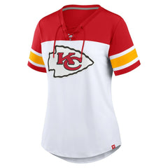 Kansas City Chiefs Women's Athena Lace-Up V-Neck T-Shirt - White/Red cheap