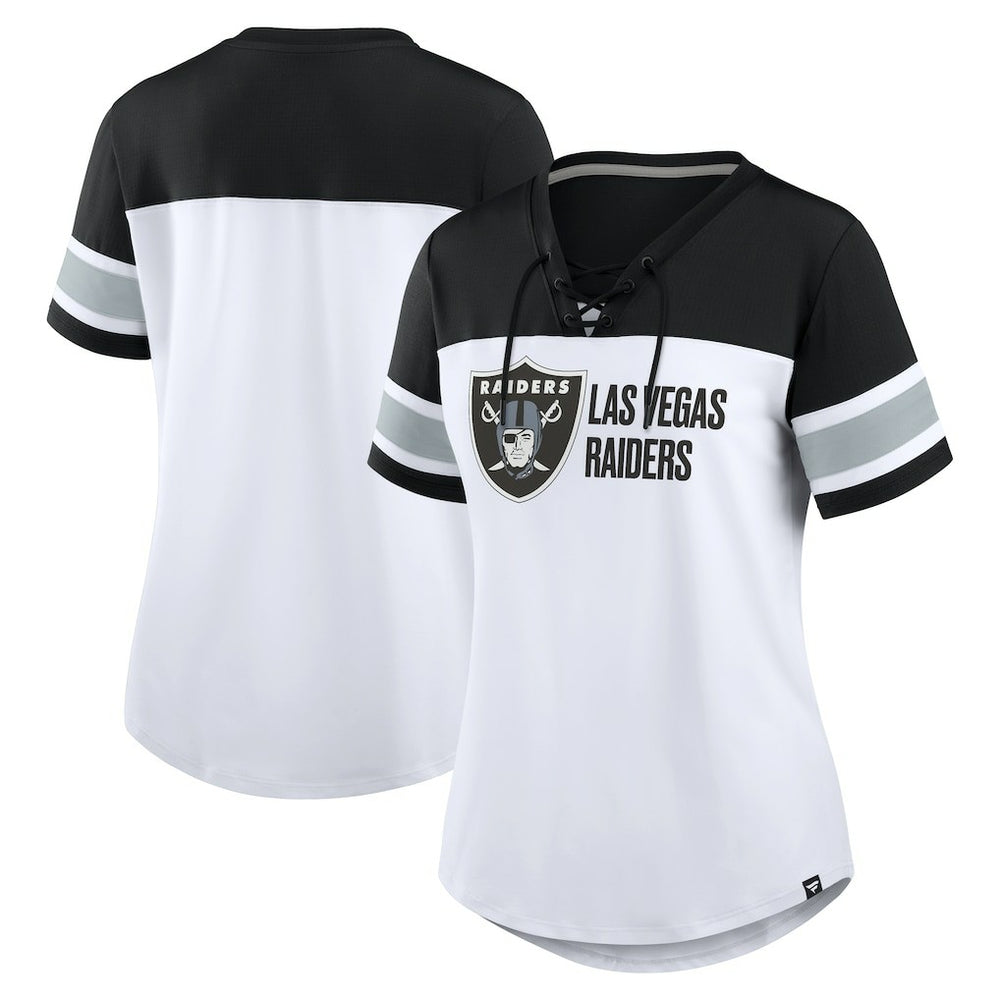 Las Vegas Raiders Women's Athena Lace-Up V-Neck T-Shirt - White/Black for sale