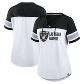 Las Vegas Raiders Women's Athena Lace-Up V-Neck T-Shirt - White/Black for sale