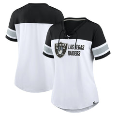 Las Vegas Raiders Women's Athena Lace-Up V-Neck T-Shirt - White/Black for sale