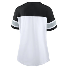 Las Vegas Raiders Women's Athena Lace-Up V-Neck T-Shirt - White/Black for sale
